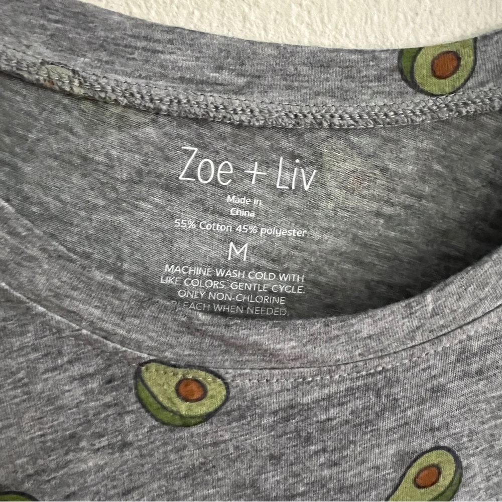 Zoe + Liv Avocado T-Shirt, Heather Gray, Size M - Picture 4 of 7